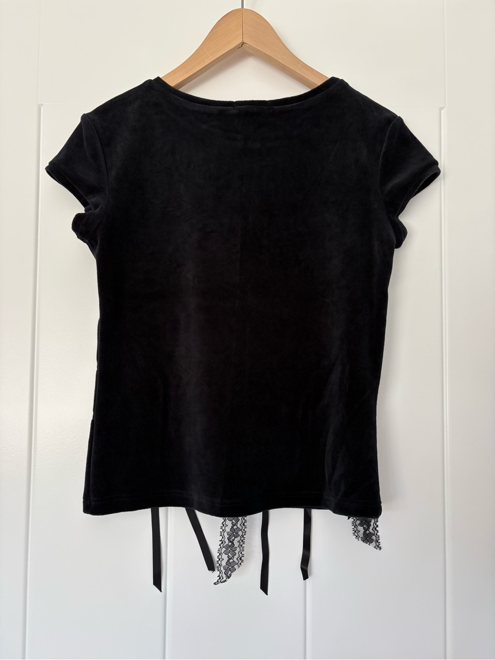 Vintage 90s Gothic Black Lace Velvet Ribbon Y2K Top Fits Size Small - Picture 4 of 11